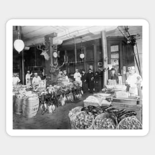 Wild Game & Seafood Market, 1895. Vintage Photo Sticker